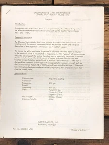 Electrovoice Model 8HD Horn / Speaker Owners / User Manual *Original* - Picture 1 of 1