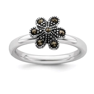 Sterling Silver Stackable Expressions Marcasite Scalloped Ring - Picture 1 of 11