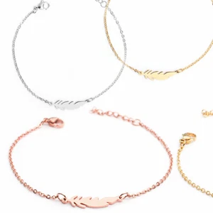 Armband Edelstahl Armkette Armschmuck Feder Federn Charm Glück Kette Anhänger - Bild 1 von 9