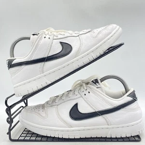 NIKE DUNK LOW WHITE TRAINERS SIZE UK 7 LEATHER BLACK GYM CASUAL - Picture 1 of 8
