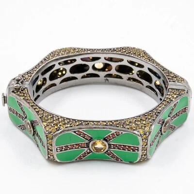 19.75ct Citrine Red and Yellow Sapphire 925 Sterling Sliver Bangle Green Enamel - Image 1 of 4