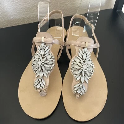 Sandalias Jessica Simpson para mujer beige tanga joyas correa en T hebilla talla 7M Foto 1 de 4