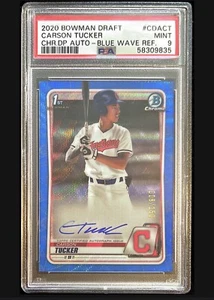 2020 Bowman Draft Chrome Carson Tucker Blue Refractor #/150 Auto PSA 9 - Picture 1 of 2
