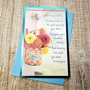 Amerikanische Grußkarte Jubiläum für Paar blau orange Blumen Folie Herz - Bild 1 von 13