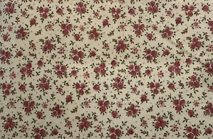 Red Roses with Green Leaves on Medium Beige Fabric  OOP BTFQ