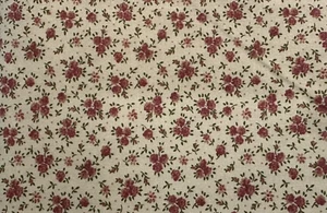 Red Roses with Green Leaves on Medium Beige Fabric  OOP BTFQ - Picture 1 of 3