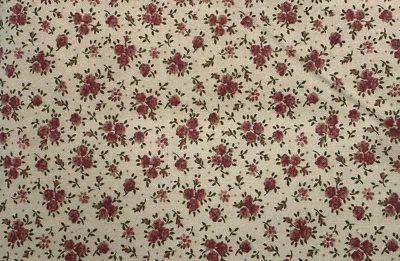 Red Roses with Green Leaves on Medium Beige Fabric  OOP BTFQ - Image 1 of 3