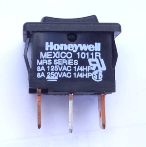 1 pc SPDT 8A ON-OFF-ON Rocker Switch, Panel Mount, by Honewell, P/N MRS93-11BB - Picture 1 of 2