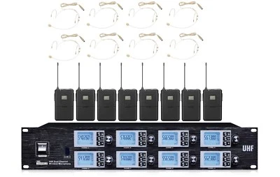 8 Channel Wireless Microphone System Rack Mount 8 Headworn Microphone Beige mic - Image 1 of 2