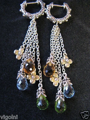 BARBARA BIXBY BLUE TOPAZ CITRINE PERIDOT FLOWER BRIOLETTE EARRINGS HOOP CHAIN ss - Image 1 of 2