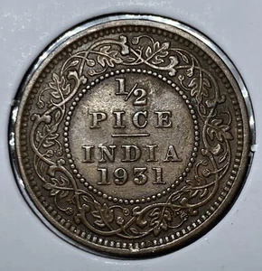1931 British India 1/2 Half Pice King George V World Coin ~ CLASHED VARIETY - Picture 1 of 12