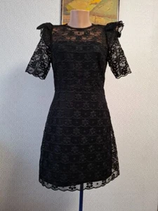 Sandro Paris Black Embroidered Lace Mini Dress Short Sleeve Lined Sz 36 US 4/S - Picture 1 of 21