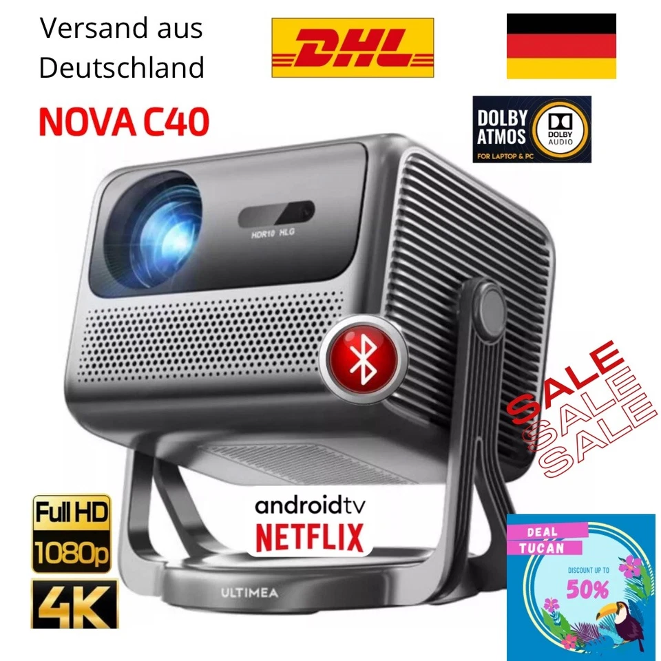 Ultimea Nova-C40 Beamer Android TV 11.0, Tragbarer Projektor mit 90° Gimbal, 4K - Bild 1 von 4