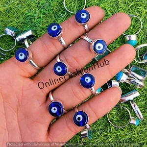 Evil Eye Gemstone 925 Sterling silver Plated Jewelry Ring Adjustable - Picture 1 of 5