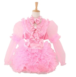 Sissy niña criada rosa satén bloqueable vestido con cosplay disfraz hecho a medida - Imagen 1 de 3