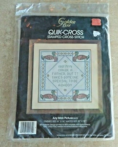 Vintage neue goldene Biene gestempelt Kreuzstich Kit "Jeder Mann" kann ein Vater Bild sein - Bild 1 von 3