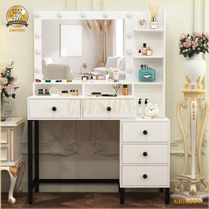 Modern Dressing Table With 11 LED Lights Mirror 5 Drawers Vanity Makeup Desk Set - Picture 1 of 9