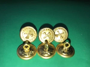 6 goldfarbene Metall zwei Horn Feuerwehr 1/2" Manschettenknöpfe Waterbury Co. Conn - Bild 1 von 4