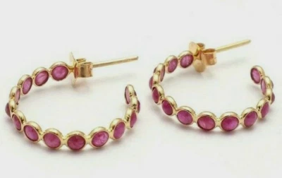 Natural Ruby Earring With 14k Yellow Gold Earring Studs For Valentine's Day Gift - Image 1 of 3