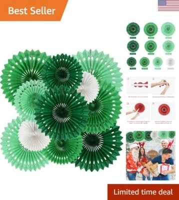 Party Decoration Hanging Honeycomb Paper Fans Kit - Green White - 11 Packs - Image 1 of 4