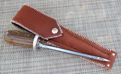 Vintage Fluted Hexagon Steel Self-Defence Spike Bocote Wood Handle Bison Sheath - Image 1 of 4