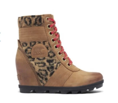 Sorel Lexie Faux Fur Wedge Boots Women’s US 6.5 Cognac Brown Leopard NEW - Image 1 of 4