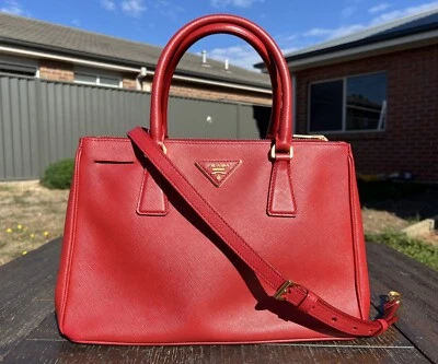 Authentic Prada Saffiano Lux Galleria Red Leather Double Zip Tote Bag - Image 1 of 4