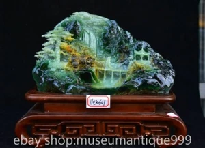 12.8" Chinese Natural Xiu Jade Carving Mountain Tree People bridge Statue - Picture 1 of 15