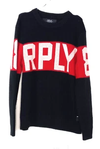 Replay UK Medium - Large Black Red Knitted Knit Wool Woollen Jumper Pullover - Picture 1 of 6