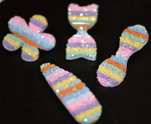 Glitzernde Pastell Regenbogen Streifen Haarschleifen Haarspangen Druckknöpfe Clips für Babys Mädchen - Bild 1 von 10