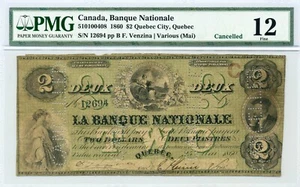 1860 $2 Banque Nationale - (Mai), Fine, PMG F12 - Picture 1 of 2