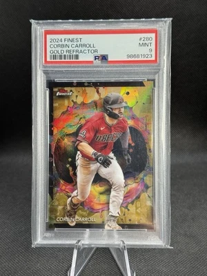 2024 Topps Finest Gold Refractor rare #280 Corbin Carroll 13/20 DBacks Psa 9 - Image 1 of 2