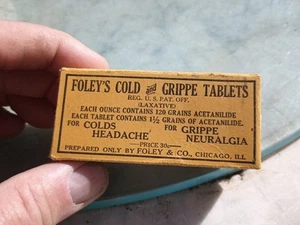 Old Foley's Cold & Grippe Tablet Medicine Box Chicago Il Old Unsold Store Stock - Picture 1 of 5