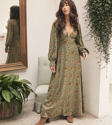 Заклинание леди Untamed матча платье размер L платье зеленый длинным рукавом v-образным вырезом богемное макси - Изображение 1 из 4