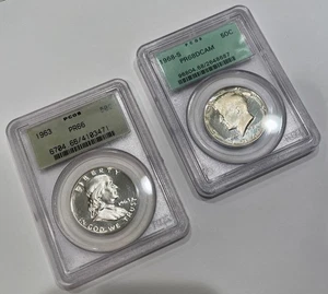 PCGS PR66 1963 Franklin Proof & 1968-S PR68 DCAM Kennedy half dollars - Picture 1 of 9