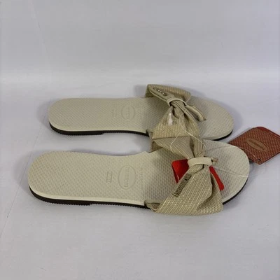 Chanclas planas Havaianas You St. Tropez Shine para mujer talla 7-8 beige brillo-NUEVAS Foto 1 de 4