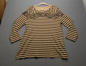 Kim Rogers gestreiftes T-Shirt Animal Print 3/4 Arm Damen XL Baumwolle  - Bild 1 von 4