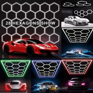 3/5/8/11/14/28x Hexagon Lights Garage Grid System Honeycomb LED Garage Light - Picture 1 of 30
