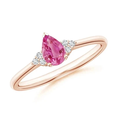 2.50 Ct Pear Cut Pink Sapphire Diamond Minimalist Ring 14K White Gold All Size - Image 1 of 4