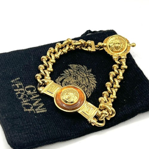 Autentico Versace Medusa Bracciale Catena Oro Uomo Sacchetto Polvere