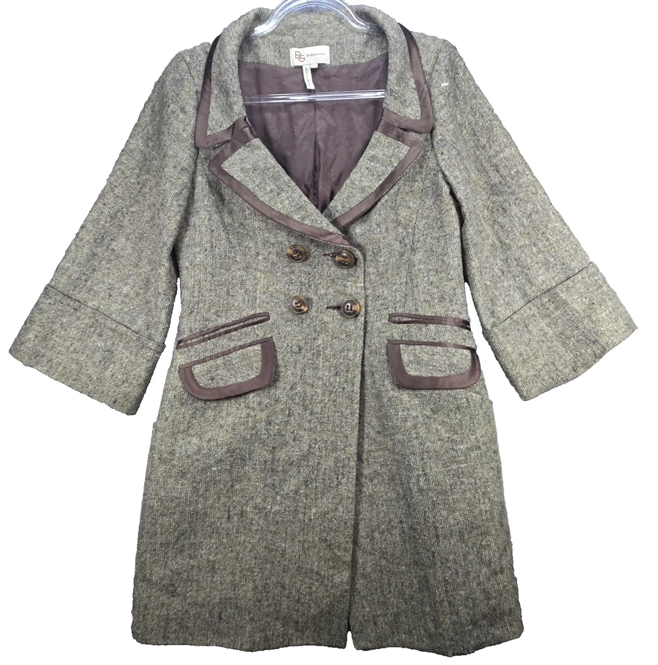 Abrigo de Arena BCBGeneration Doble Pecho Mujer M Marrón Tweed Satinado Carrera Foto 1 de 4
