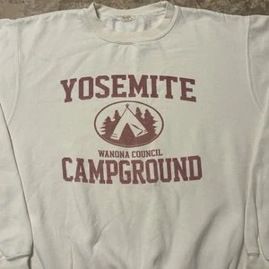 Brandy Melville Sweatshirt Womens One Size White Crewneck Yosemite Campground - Picture 1 of 12