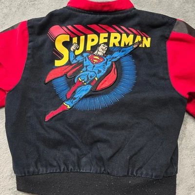 JH Design Super Man Character Motorcycle Jacket Boys 6 Black Red Lined Button - Image 1 of 4