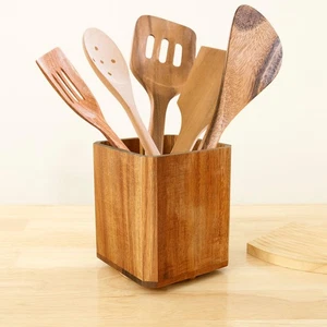 1Pc Wood Utensil Holder 360° Rotating Acacia Utensil Crock Multipurpose Cooki... - Picture 1 of 7
