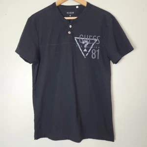 Camiseta Henley para hombre GUESS Los Angeles bordada negra mediana gráfica informal - Imagen 1 de 10