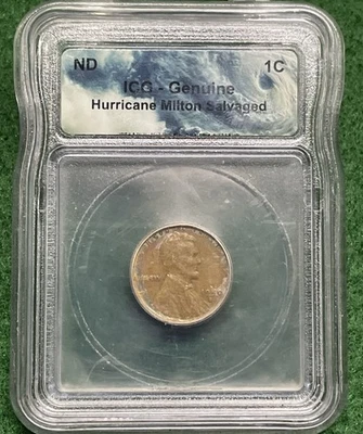 ICG-Genuine Hurricane Milton Salvaged  2024, 1 Cent 1950-D Wheat Cent / Penny - Image 1 of 4