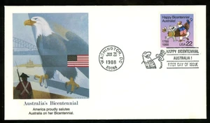 AUSTRALIA & USA BALD EAGLE & KOALA BEAR 1988 FLEETWOOD CACHET FDC USA UNADD - Picture 1 of 2