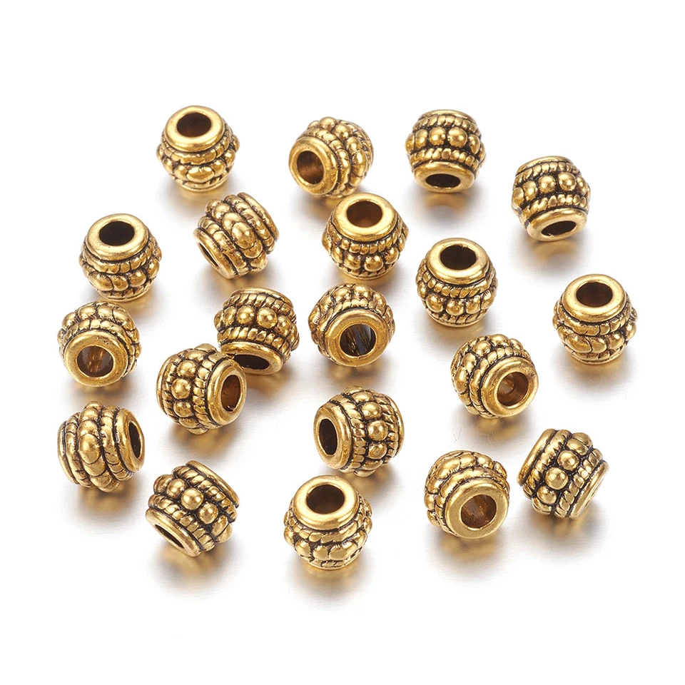 50pcs Tibetan Alloy Barrel Metal Beads Nickel Free Loose Spacer Antique Gold 8mm - Image 1 of 2