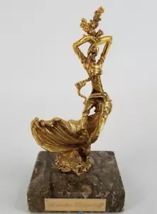 Sascha Brastoff Figurine RARE Gold Plated Bronze Woman Statue Marble Base EUC - Picture 1 of 7