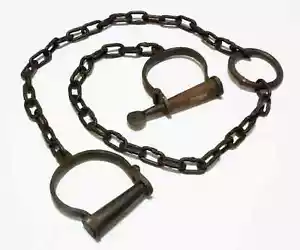 46" Antique Reproduction Working Iron Prisoner Leg Transfer Shackles & Key - Picture 1 of 4